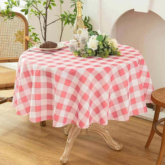 Waterproof Plaid Tablecloth Fabric - Round 25 Inch Classic Gingham Checker Table Cloth for Indoor/Outdoor Use - Buffalo Table Cover for Picnics, BBQs, and Parties