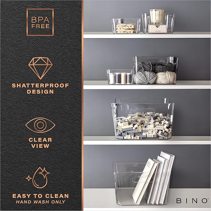 BINO | Plastic Storage Bins, X-Large - 2 Pack, Clear | THE SOHO COLLECTION | Pantry Organizers and Storage Containers Fridge Organizer Bins Kitchen Cabinet Organizer Medicine Cabinet Organizer Bin