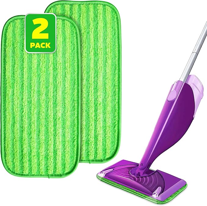 2 Pack Reusable Microfiber Mop Pads, Compatible with Swiffer Wet Jet, Machine Washable Cloths, Refills for All Floor Cleaning, Wet Dry - 10"- 12"