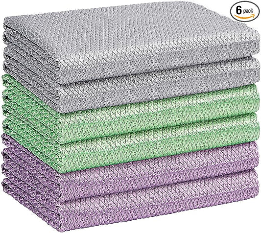 HOMEXCEL Microfiber Glass Cleaning Cloths-6PK, 16"x14" Lint Free Window Cleaning Cloth, Glasses, Mirrors, Screens, Stainless Steel, Premium Microfiber Wipes for Cleaning, Glass and Window Cleaner