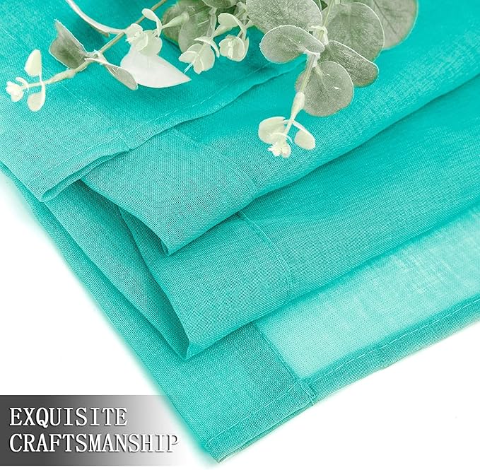 Tollpiz Sheer Curtains Linen Textured Living Room Curtain Sheers Light Filtering Rod Pocket Voile Curtains for Bedroom, 42 x 63 inches Long, Aqua Blue, Set of 2 Panels