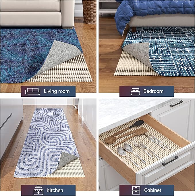 Non-Slip Rug Pad Gripper Round 4 Feet, Anti Skid Mat for Under Area Rugs, Keeps Rugs in Position and Safe, Thick Cushioned Carpet Pad for Hardwood Floors Protection
