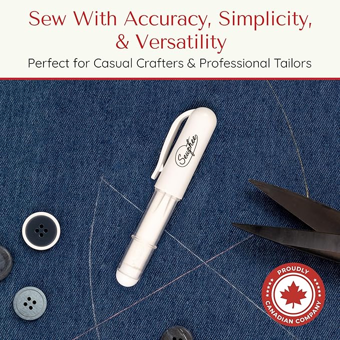 Fabric Markers for Sewing – Ergonomic Tailors Chalk Pen with Improved Dosing Wheel for Sharp Lines - Washable Sewing Chalk Marking Pens that are Compatible with Most Fabrics - White and White 2 Pack