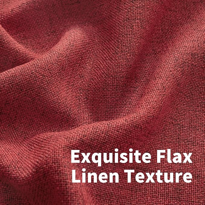 YoungsTex Red Linen Semi Sheer Curtains 72 Inch Length for Living Room - Light Filtering Drapes with Back Tab Rod Pocket Privacy for Bedroom Christmas Decor, 2 Panels, 52 X 72 Inch