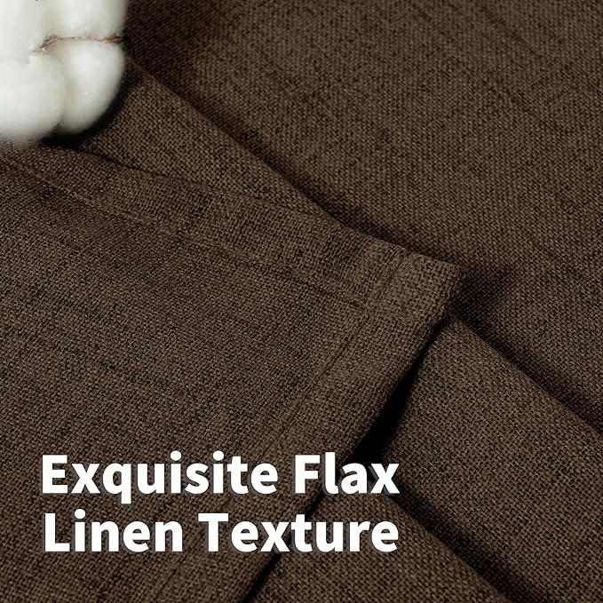 YoungsTex Dark Brown Linen Curtains for Living Room 2 Panels, Chocolate Light Filtering Window Drapes with Rod Pocket Back Tab Textured Semi Sheer for Dining Bedroom, 52 X 72 Inch