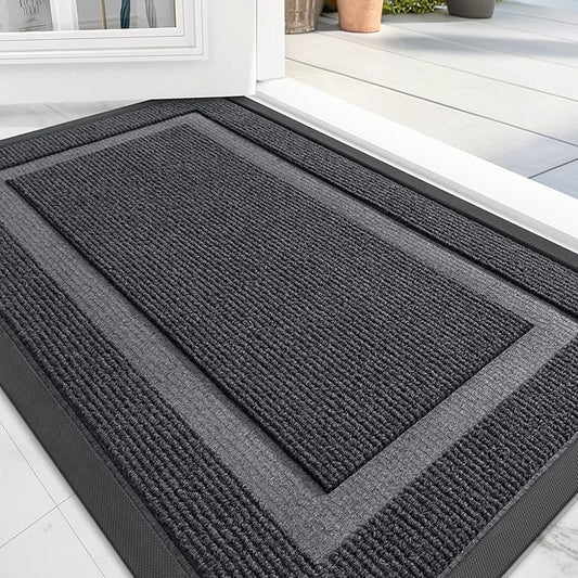 OLANLY Front Door Mat Indoor Outdoor Entrance, Waterproof All-Season, All-Weather Doormat, Sturdy Natural Rubber, Fade Resistant, Low Profile, Easy Clean Patio Porch Entryway Mat, 59x23, Grey