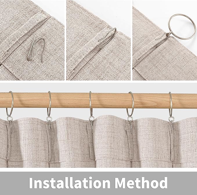 YoungsTex Natural Linen Curtains 72 Inch Length for Living Room Pinch Pleated Light Filtering Textured Window Drapes for Bedroom Home Office Privacy Back Tab, 2 Panels, 40 X 72 Inch