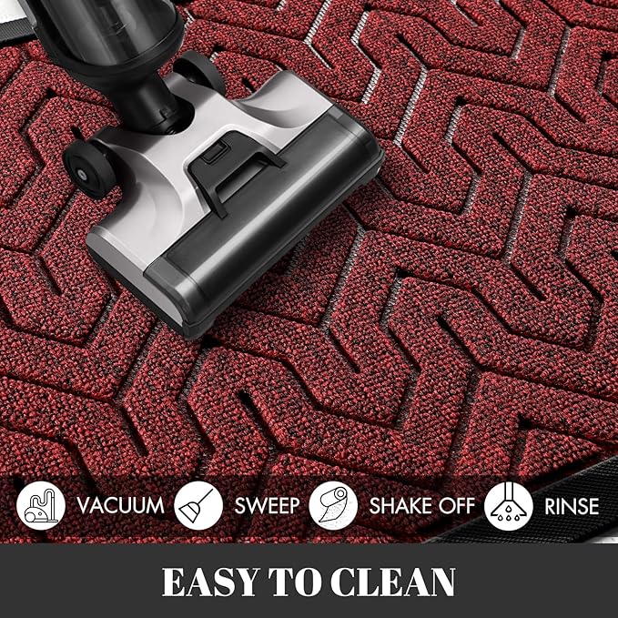 Yimobra Extra Large Door Mat Outside Entrance 60x32, Waterproof Heavy Duty Outdoor Mats for Front Door, Non Slip Rubber Entry Mat for Garage Patio, Easy Clean, Black Red