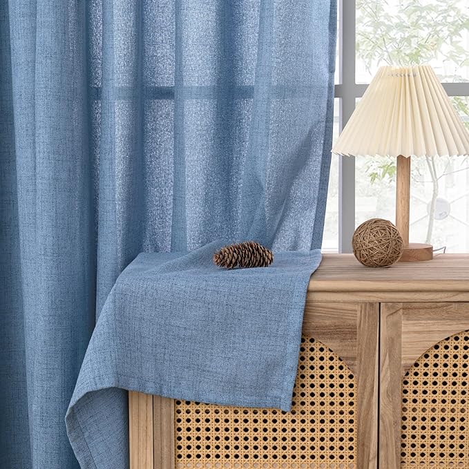 YoungsTex Denim Blue Linen Curtains 72 Inch Length for Living Room - Light Filtering Semi Sheer Drapes with Rod Pocket Back Tab Privacy Coastal for Bedroom, 2 Panels, 52 x 72 Inch