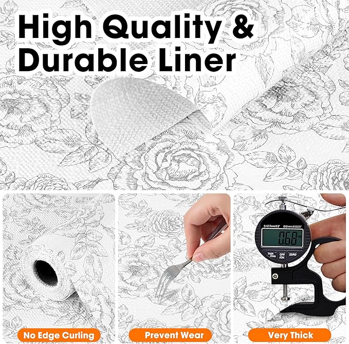 Drawer and Shelf Liner for Kitchen Cabinets Non-Adhesive, Non-Slip Cabinet Liner Shelf Paper Strong Grip Waterproof Easy to Clean for Kitchen Shelves Cupboard, Flower,12IN X 30FT