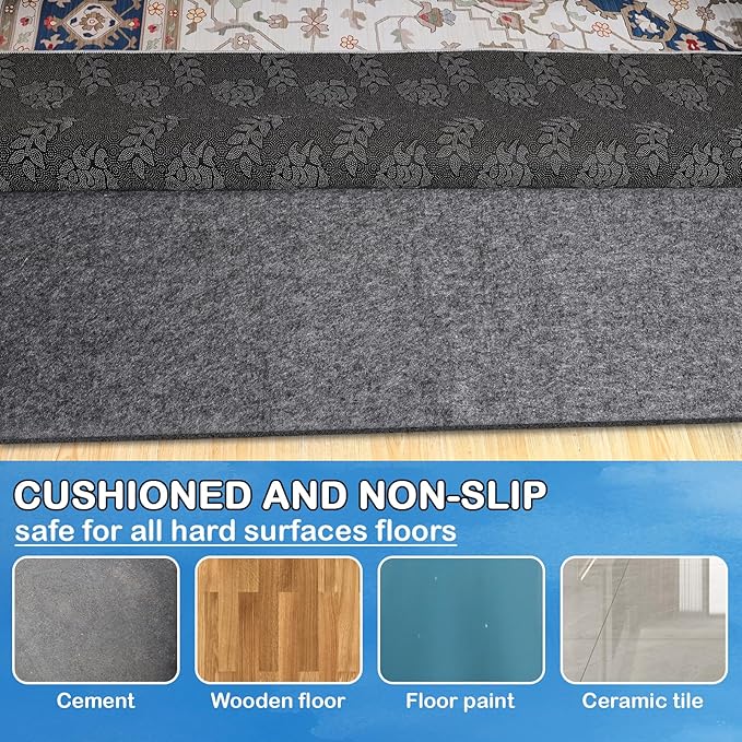 Non-Slip Rug Pads 1/4” Thick, 2x20Ft Waterproof Rugs Non Skid Rug Pad for All Floors and Finishes Durable Hardwood Floor Protective Felt Keeps Rugs in Place, Safe and Secure