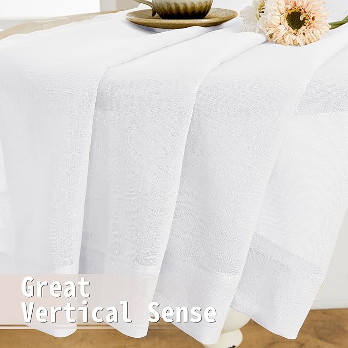 Tollpiz Sheer Door Curtains Closet Linen Textured Curtain Sheers Doorway Light Filtering Voile French Door Rod Pocket Curtains Patio Glass Door, 54 x 63 inches Long, White, Set of 1 Panel