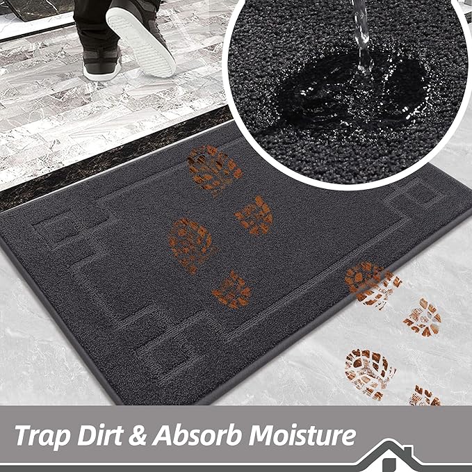 BEQHAUSE Door Mat 24" x 36", Non-Slip Door Mats Indoor Entryway Rugs Washable Low-Profile Absorbent and Stain Resist Floor Mats, Dog Door Mat for Front Back Door, Muddy Wet Shoes & Paws, Dark Grey