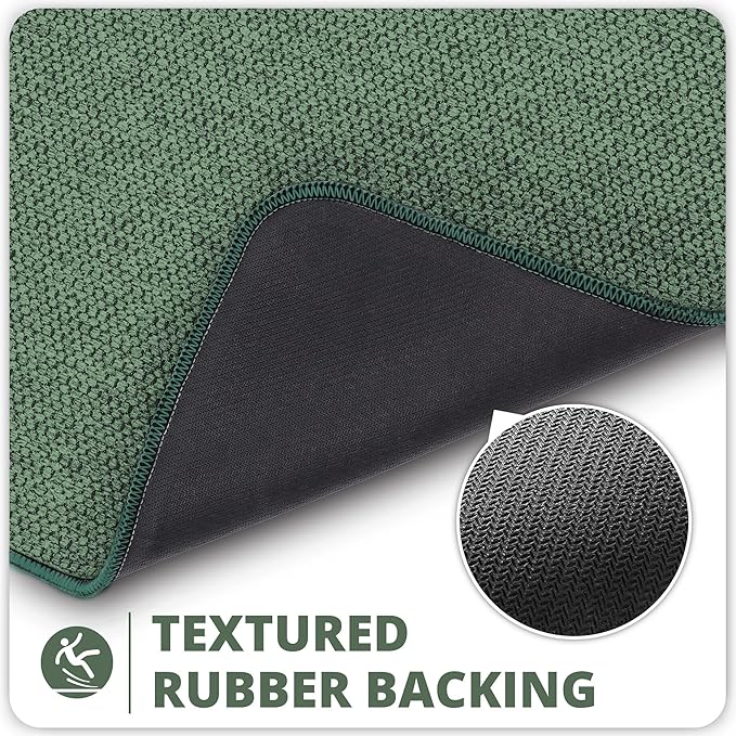 Bath Mat,Ultra Thin Bathroom Runner Rugs,Large Bath Mats for Bathroom,Quick Dry,Non-Slip,Machine Washable,Low Pile,Bath Rug,Shower Outside,Sink,Home Decor Accessories.Green,2'x5'（24x60inch）