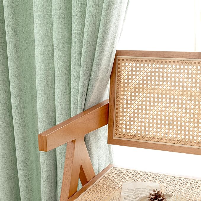 YoungsTex Sage Green Curtains 72 Inch Length for Living Room, Semi Sheer Linen Drapes Light Filtering with Back Tab Rod Pocket for Bedroom Farmhouse Spring Decor, 42 X 72 Inch, 2 Panels