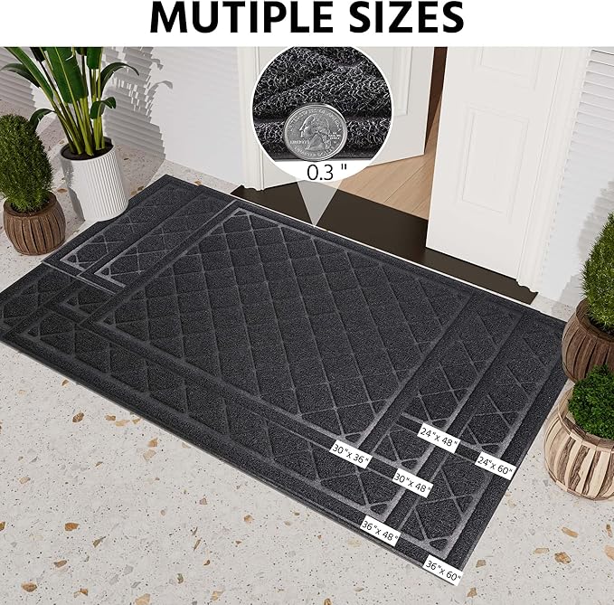 Front Door Mat Outside Entrance, 30" x 48" Heavy Duty All-Season All-Weather Waterproof Doormat Trap Dirt and Moisture Easy Clean Low Profile Patio Porch Entryway Mat