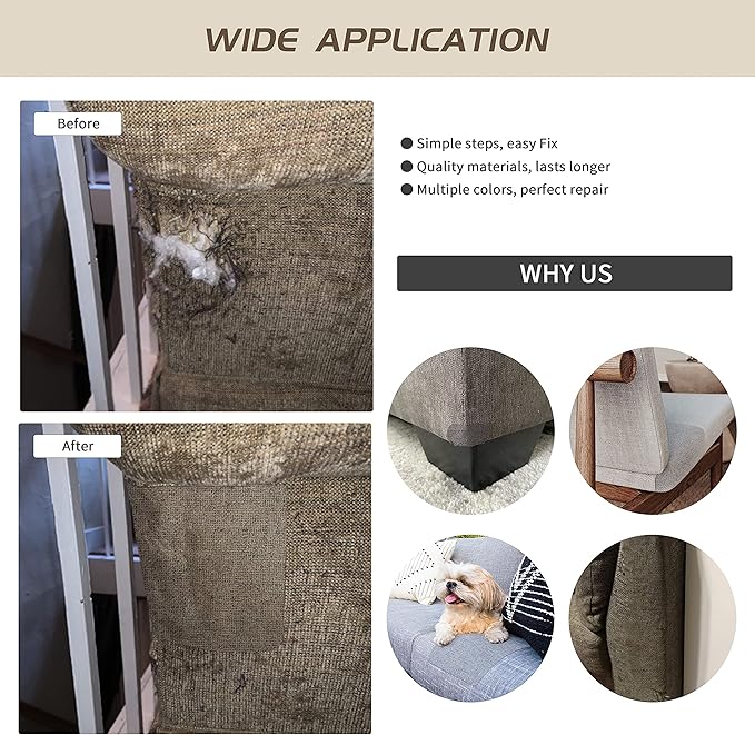 Fine Linen Fabric Patches, Self-Adhesive, 8x11 inch Extra Size, Multi Color, for Sofa and Clothes Repair (Brown)