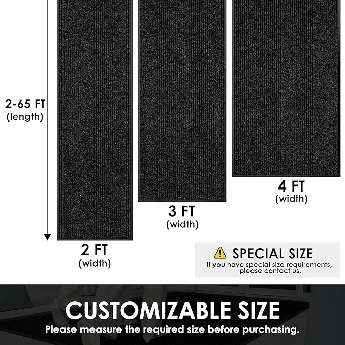4′ x 24′ Front Door Mat Indoor Outdoor Entrance, Commercial Floor Mat Heavy Duty Dirt Trapper Entryway Doormat, Custom Size Non Slip Rubber Backing Welcome mat, Door Mat for High Traffic Area