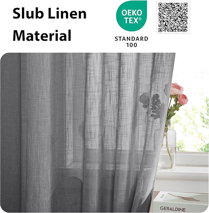 NICETOWN French Door Curtain Panel - Durable Front Door Window Curtain, Light Filtering Semi Sheer Drape for Glass Window, Tieback Included (Dark Grey, 1 Panel, 52 inches by 40 inches)