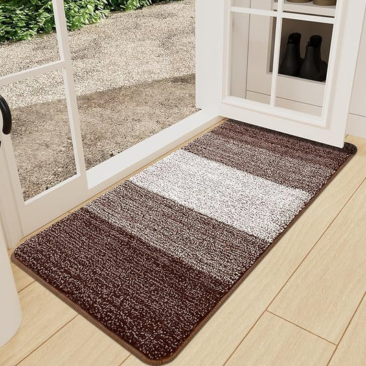 Kitinjoy Indoor Outdoor Door Mat, 71x24 Non-Slip Absorbent Dirt Trapper, Low-Profile Washable Inside Entrance Front Floor Mat, Sturdy Soft Entry Doormats for Entryway, Brown