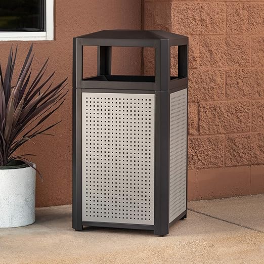 Safco Evos Steel Trash Can, 38 Gallons, Indoor and Outdoor Use, Commercial Garbage Can with Plastic Liner