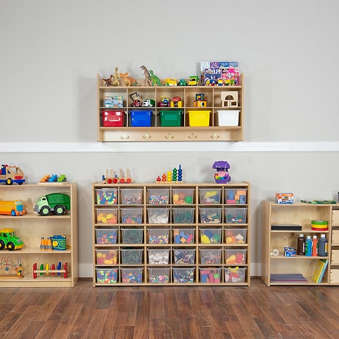 Wood Designs Cubby Storage Bin, Heavy Duty Plastic Containers for Kids Translucent Clear Cubby Tray Set of 20
