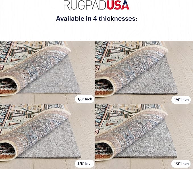 RUGPADUSA - Dual Surface - 8' Square - 3/8" Thick - Felt + Rubber - Enhanced Non-Slip Rug Pad - Adds Comfort and Protection - for Hard Surface Floors