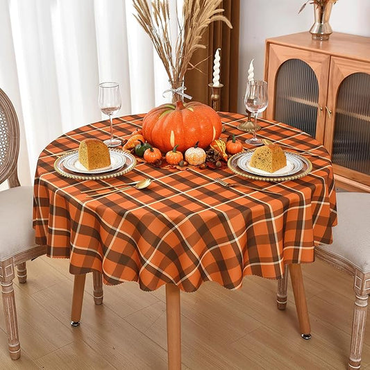 Waterproof Plaid Tablecloth Fabric - Round 58 Inch Classic Gingham Checker Table Cloth for Indoor/Outdoor Use - Buffalo Table Cover for Picnics, BBQs, and Parties