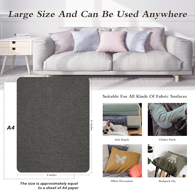 KING MOUNTAIN Fine Linen Repair Patches, Self-Adhesive Linen Fabric Patches, 8X11 inch Extra Size, Multi Color, Can be Used for Linen Sofa Repair and Linen Clothes Repair(Dark Grey,8" x 11")