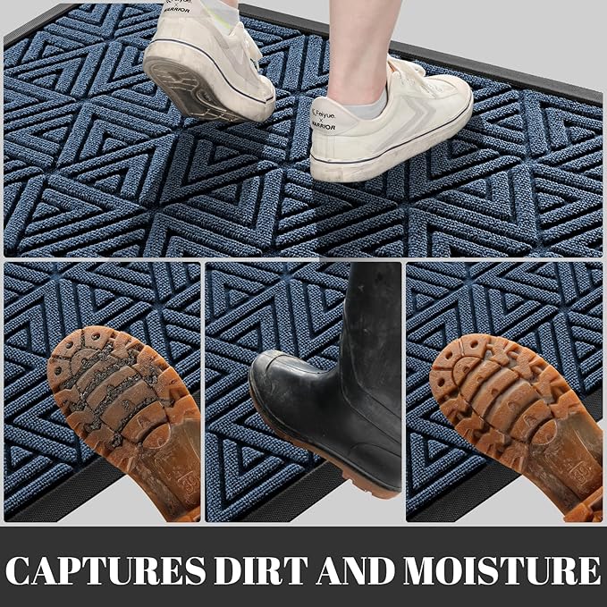 Yimobra Large Door Mat 47x32, All-Weather Waterproof Non-Slip Welcome Matt Outdoor, Heavy Duty Non Slip Doormat for Entryway for Patio and Garage Indoor, Easy Clean, Blue