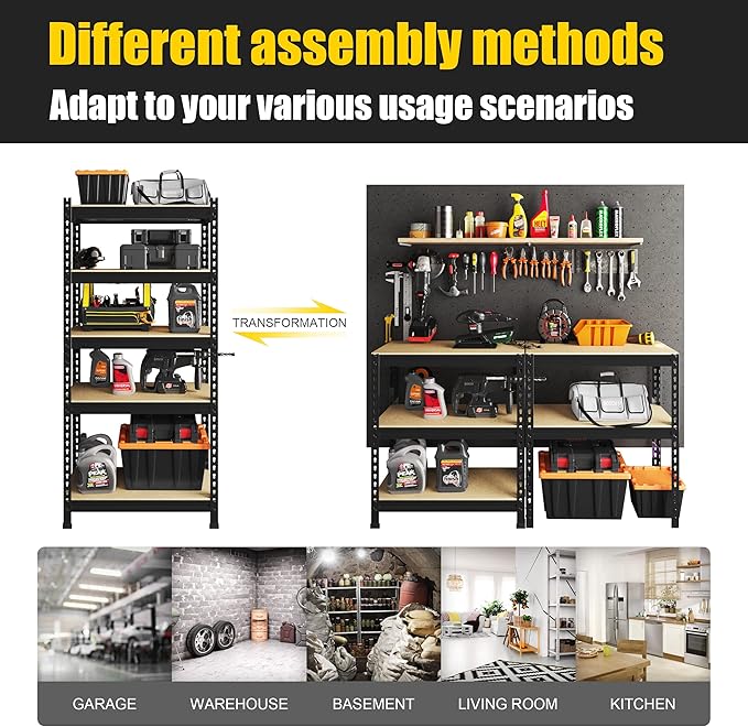 PrimeZone 32"W x 16"D x 63" H Storage Shelves - 4 Pack 5 Tier Adjustable Garage Storage Shelving, Heavy Duty Metal Storage Organizer Utility Rack Shelf Unit for Warehouse Pantry Closet Kitchen, Black