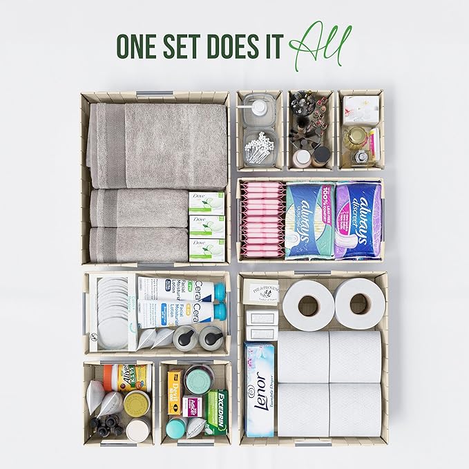 Baskets For Organizing Set Of 9 Cream - Storage Baskets For Shelves - Perfect Closet Organizer Bins, Bathroom Basket, and Pantry Basket - Small Storage Bins For Shelves - Bin For Organization