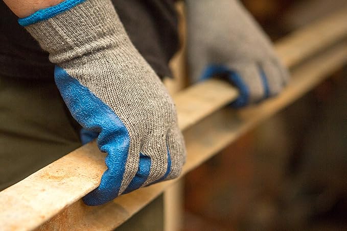G & F Products - 3100XL-10 120 Pairs X-Large Rubber Latex Double Coated Work Gloves for Construction, gardening gloves, heavy duty Cotton Blend Blue