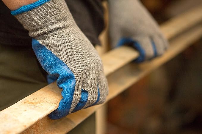 G & F Products 12 Pairs X-Large Rubber Latex Double Coated Work Gloves for Construction, gardening gloves, heavy duty Cotton Blend,3100XL,Blue