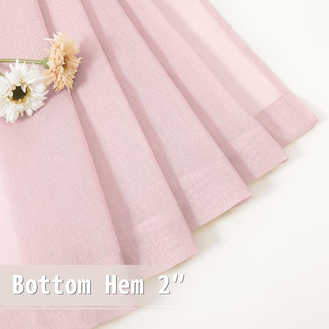 Tollpiz Short Sheer Door Curtains Closet Linen Textured Curtains Sheer Doorway Light Filtering Voile Patio Glass Door Rod Pocket Curtain French Door, 54 x 40 inches Long, Pink, Set of 1 Panel