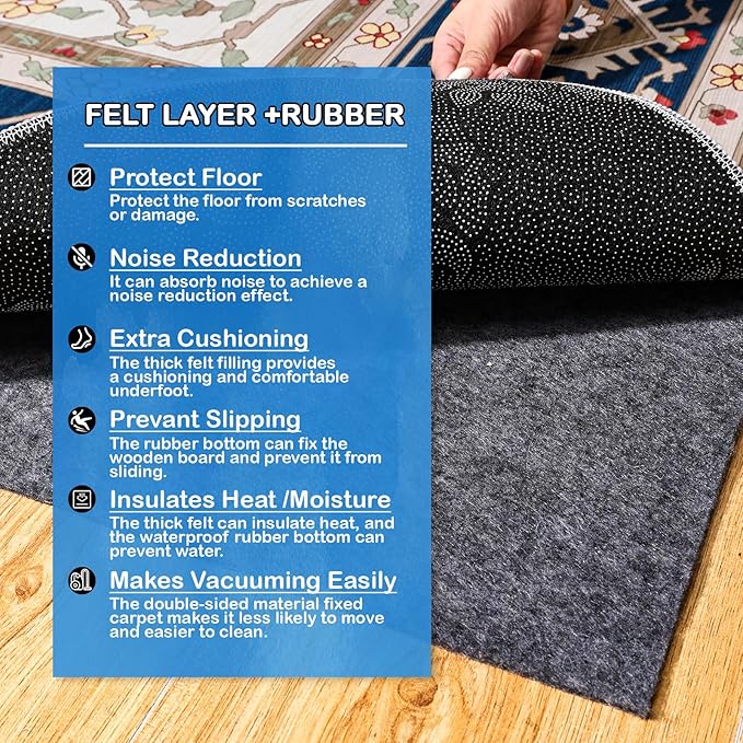 Non-Slip Rug Pads 5 x 8ft, 100% Waterproof Extra Large Area Rugs Non Skid Rug Pad for All Floors and Finishes Durable Hardwood Floor Protective Felt Keeps Rugs in Place, Safe and Secure