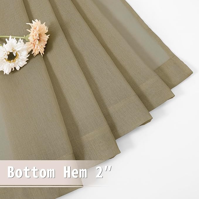 Tollpiz Sheer Linen Textured Curtain Sheers Doorway Light Filtering Voile French Door Rod Pocket Curtains Patio Glass Door, 25 x 80 inches Long, Taos Taupe, Set of 1 Panel