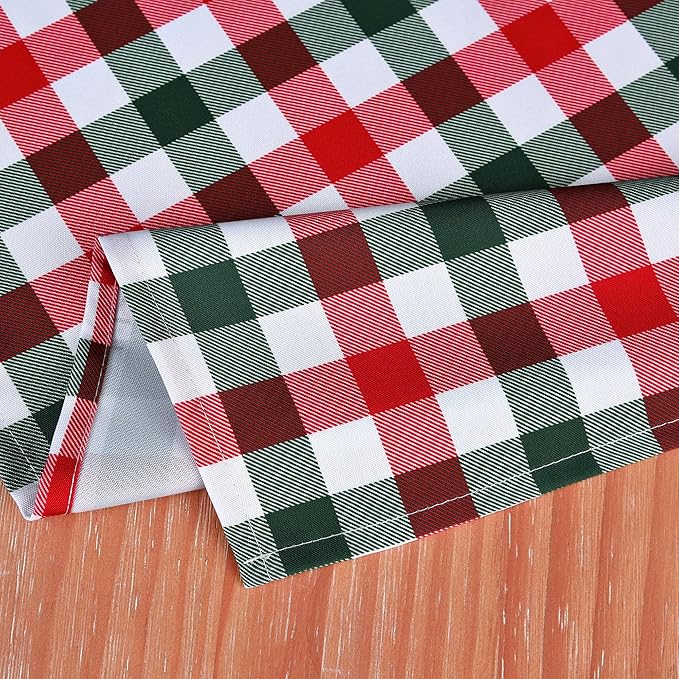 Gingham Xmas Tablecloth Fabric - Oblong 58x120 Water Resistant Christmas Plaid Table Cloth for Indoor/Outdoor Use - Red Tabletop Cover Perfect for Birthday, Picnics, Gardens