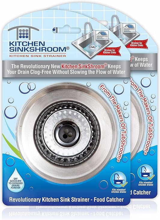 SinkShroom Revolutionary Clog-Free Sink Strainer Basket, 2-Pack, Stainless Steel