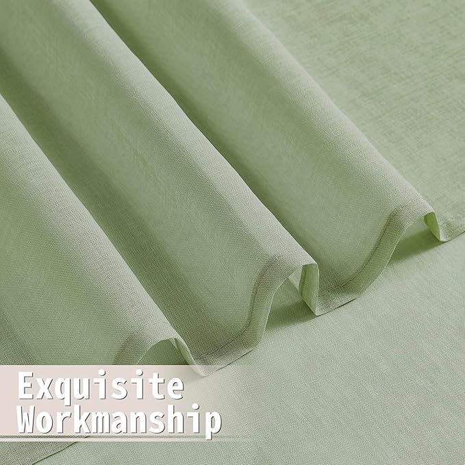 Tollpiz Small Sheer Door Curtain Closet Linen Textured Curtain Sheers Doorway Light Filtering Voile French Door Rod Pocket Curtains Patio Door, 25 x 40 inches Long, Sage Green, Set of 1 Panel