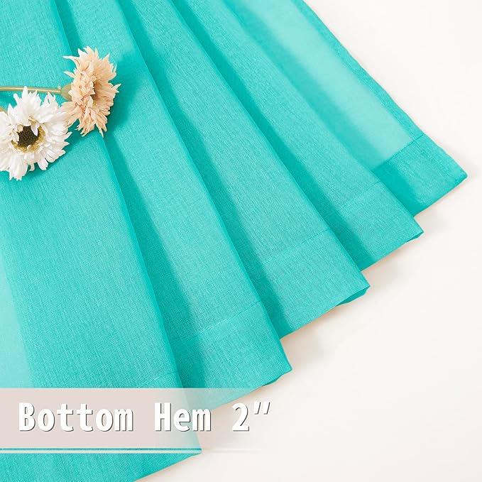 Tollpiz Short Sheer Door Curtains Closet Linen Textured Curtains Sheer Doorway Light Filtering Voile Patio Door Rod Pocket Curtain French Door, 54 x 40 inches Long, Aqua Blue, Set of 1 Panel