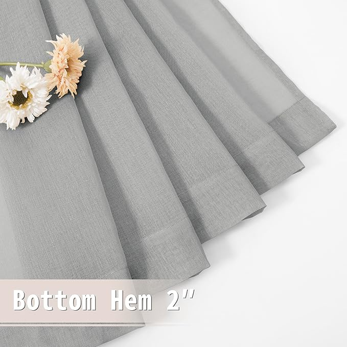 Tollpiz Short Sheer Door Curtains Closet Linen Textured Curtains Sheer Doorway Light Filtering Voile Patio Glass Door Rod Pocket Curtain French Door, 54 x 40 inches Long, Silver Grey, Set of 1 Panel