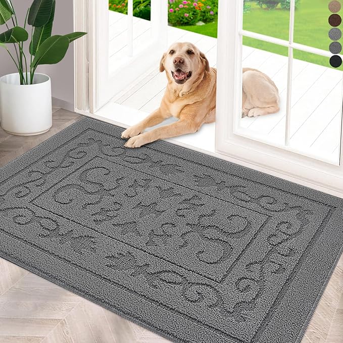 FONEYI Indoor Door Mat 32" x 48", Dirt Trapper Door Mats Non-Slip Entryway Rugs Washable, Absorbent Resist Dirt Welcome Mat, Low Profile Inside Floor Mats for Front Back Door and Entryway, Grey