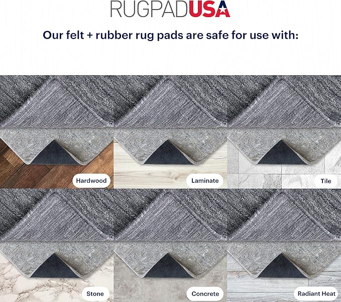 RUGPADUSA - Dual Surface - 2'x4' - 3/8" Thick - Felt + Rubber - Enhanced Non-Slip Rug Pad - Adds Comfort and Protection - for Hard Surface Floors