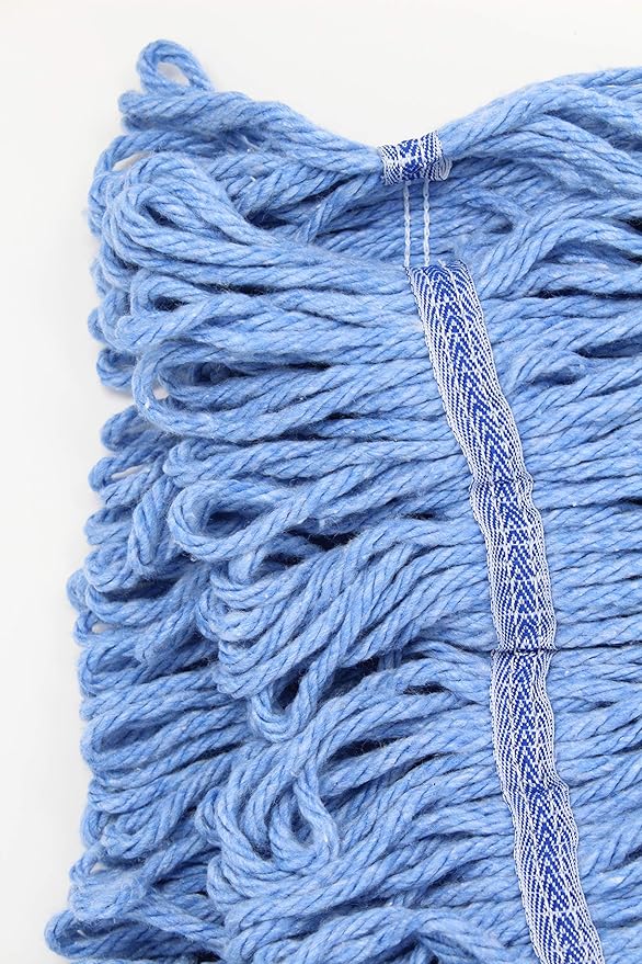 Turkey Creek Essentials Mop Heads Commercial Grade USA Made Looped End Heavy Duty Large Mop Head of Blue 4-Ply Synthetic Yarn Industrial Wet Mop Head Replacement and String Mop Refills (6, Large)