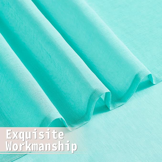Tollpiz Short Sheer Door Curtains Closet Linen Textured Curtains Sheer Doorway Light Filtering Voile Patio Door Rod Pocket Curtain French Door, 54 x 40 inches Long, Aqua Blue, Set of 1 Panel