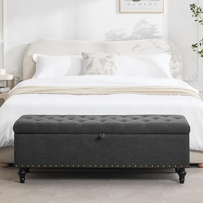 50" Storage Ottoman Bench, Tufted Ottoman with Storage for Living Room, Large End of Bed Ottomans, Modern Entryway Benchs, Window & Bedroom Benches for Foot of Bed (Dimgray)
