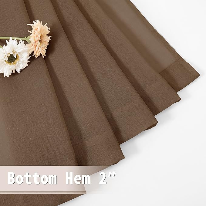 Tollpiz Sheer Door Curtain Closet Linen Textured Curtain Sheers Doorway Light Filtering Voile French Door Rod Pocket Curtains Patio Glass Door, 25 x 80 inches Long, Brown, Set of 1 Panel