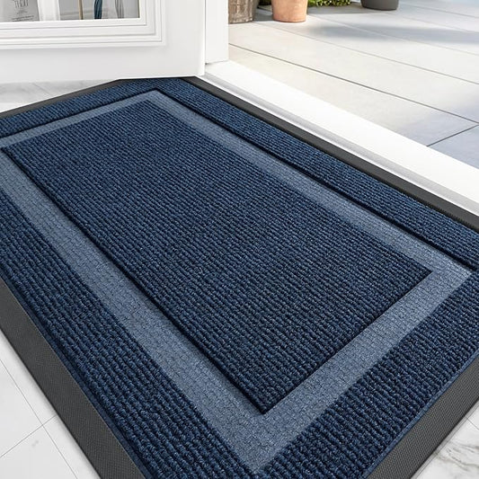 OLANLY Front Door Mat Indoor Outdoor Entrance, Waterproof All-Season, All-Weather Doormat, Sturdy Natural Rubber, Fade Resistant, Low Profile, Easy Clean Patio Porch Entryway Mat, 71x23, Blue