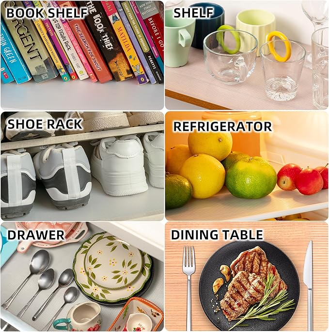 Shelf Liner Non Slip,Non Adhesive Cabinet Liner,Waterproof Drawer Liner,Food-Grade EVA Material for Kitchen Cabinets,Drawers,Refrigerators-Odorless & Easy to Cut-12 x 60 inches,Thickened